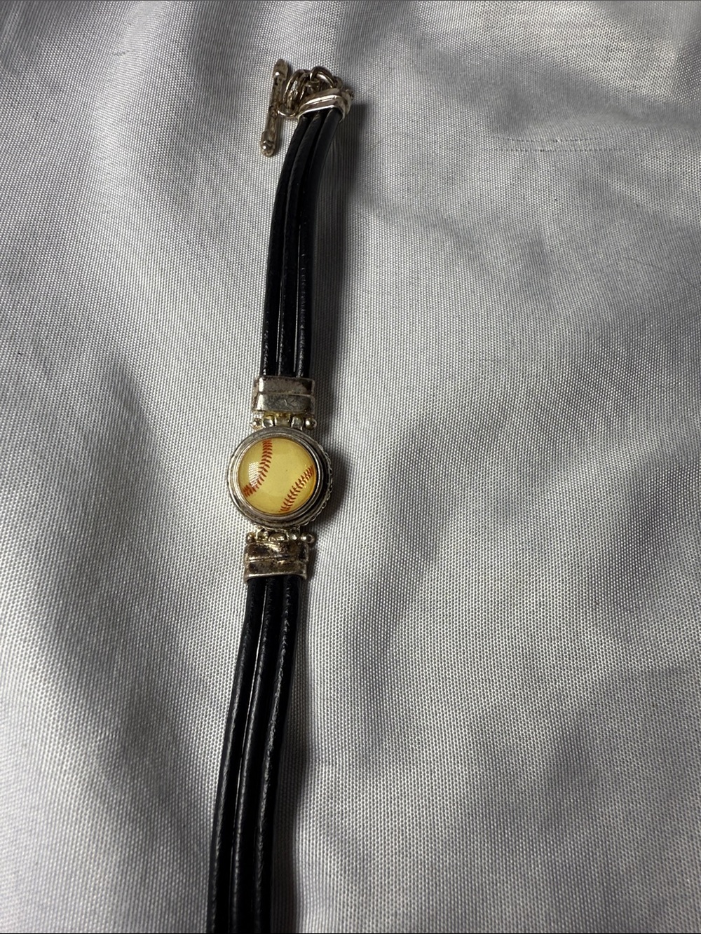 Gold-Tone and Black Strand Bracelet with Baseball
